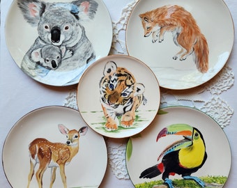 Animal plate koala, fox, penguin plate, Hedgehog, sloth, polar bear, snow leopard, ceramic salad plate, animal lover plate colorful gift