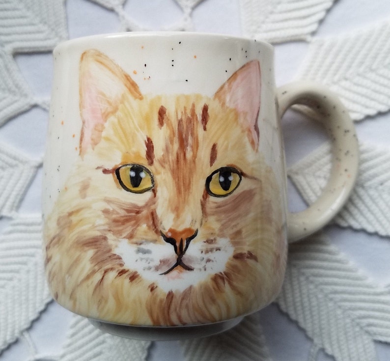 Pet custom mug cat mug dog mug pet mug, made to order pet portrait mug, coffee cup pet gift, hand painted ceramic mug, pet painting speckled background