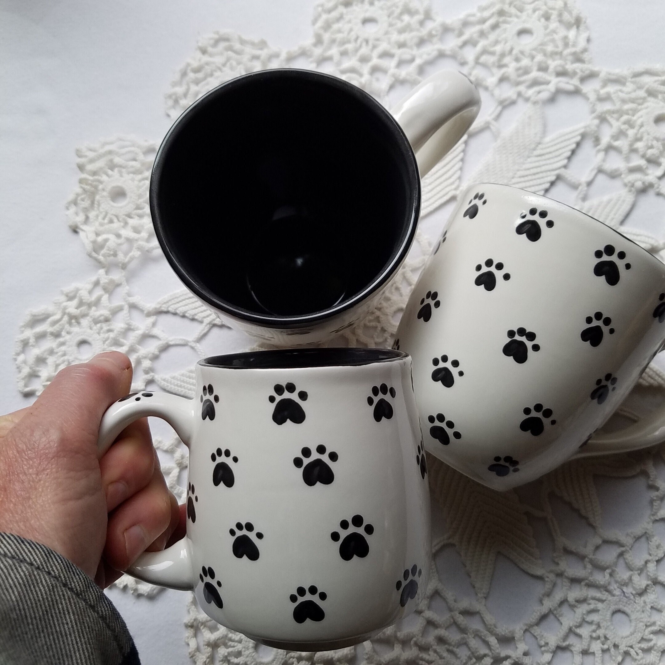 Paw Prints Mug Cat Mug Dog Mug Large Black and White Coffee Mugs Black Cat Mug Animal Lover Cup Colorful Mug Gift Etsy