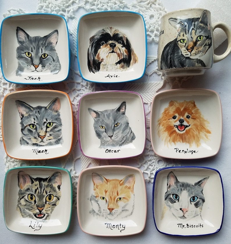 Custom cat bowl, Kitten size ceramic bowl small dog bowl animal lover gift animal pet artist dish personalized cat dish 5 bowl cat portrait image 8