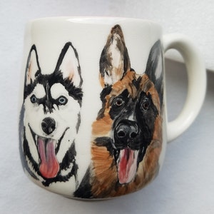 Pet custom mug cat mug dog mug pet mug, made to order pet portrait mug, coffee cup pet gift, hand painted ceramic mug, pet painting 3 pets on 1 mug