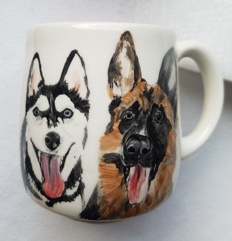 Pet custom mug cat mug dog mug pet mug, made to order pet portrait mug, coffee cup pet gift, hand painted ceramic mug, pet painting 3 pets on 1 mug
