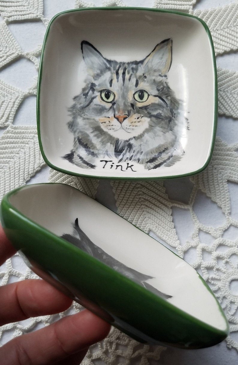 Custom cat bowl, Kitten size ceramic bowl small dog bowl animal lover gift animal pet artist dish personalized cat dish 5 bowl cat portrait image 7