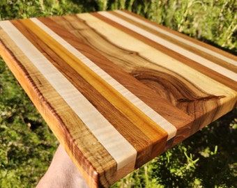 14x12" Wooden cutting board Olive, maple, cherry, walnut hard wood scraps. repurposed high quality cheese display board perfect kitchen gift