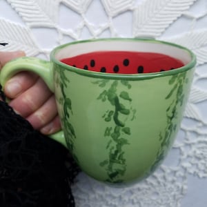 Watermelon mug, melon mug, colorful coffee mug gift, happy color cup fruit mug, red green mug, watermelon dishes set, watermelon lover