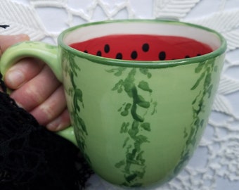 Watermelon mug, melon mug, colorful coffee mug gift, happy color cup fruit mug, red green mug, watermelon dishes set, watermelon lover