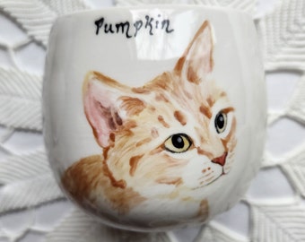 Pet portrait mug, no handle stemless wine glass, cat mug dog mug pet mug, made to order ceramic tumbler coffee cup pet gift painting by hand