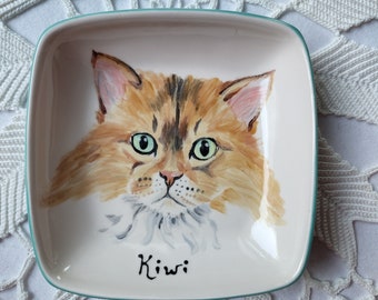 Custom cat bowl, Kitten size ceramic bowl small dog bowl animal lover gift animal pet artist dish personalized cat dish 5" bowl cat portrait