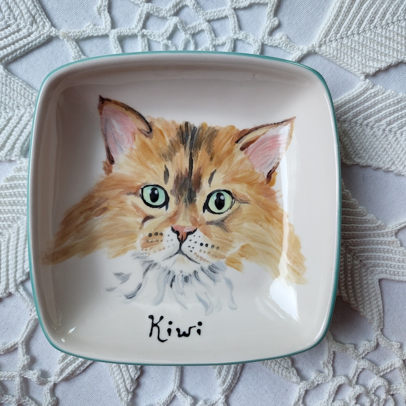 Custom cat bowl, Kitten size ceramic bowl small dog bowl animal lover gift animal pet artist dish personalized cat dish 5 bowl cat portrait image 1
