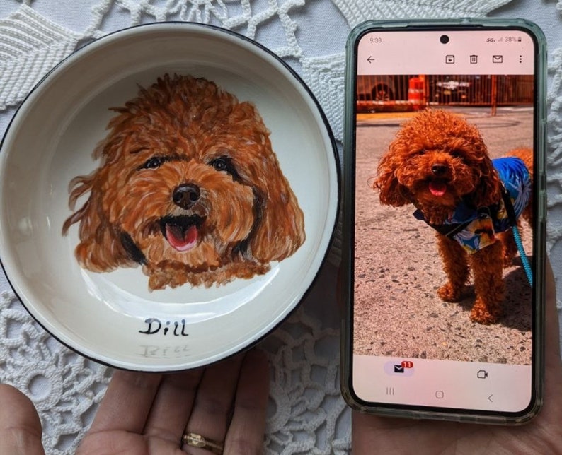 Pet portrait bowl, Custom dog bowl, small dog or cat ceramic bowl, animal lover gift pet dish personalized 5 bowl cat or dog portrait dish image 3