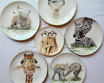 African animal plate cheetah leopard plate giraffe plate ostrich okapi plate colorful ceramics elephant dish animal lover zebra rhino gift