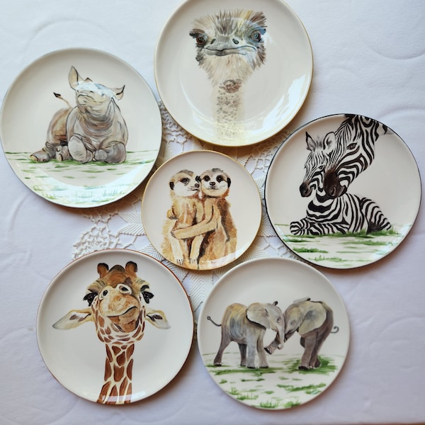 African animal plate cheetah leopard plate giraffe plate ostrich okapi plate colorful ceramics elephant dish animal lover zebra rhino gift