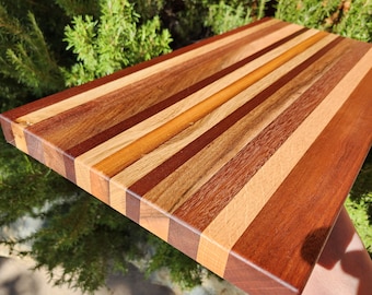 23x11" Wood cutting board mahogany, oak, honey locust, hard wood stripes excellent joinery handcrafted cheese display board, dessert platter