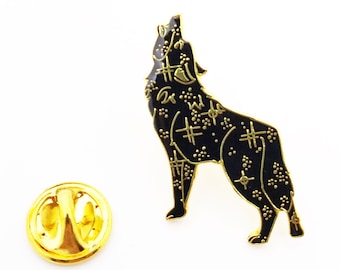 Cosmic Wolf Enamel Pin Space Pin Galaxy Celestial Starry Night Sky Gold Jewelry Accessory Gift Crescent Moon Phases Stocking Stuffers