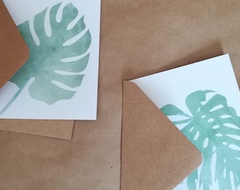 Monstera Leaf Cards Botanical Stationery Stationary Tropical Flora Palm Leaf Watercolor Gift Letter Writing Paper Envelopes