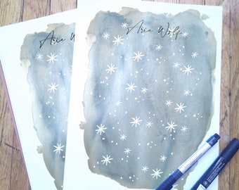 Cosmic Stationery Set Stationary Blue Watercolor Letter Writing Paper Starry Night Galaxy