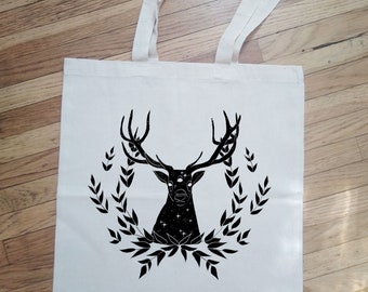 Cosmic Witch Celestial Mystical Stag Deer Canvas Shopping Tote Book Bag Gift Third Eye