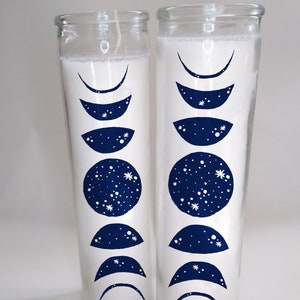 Cosmic Moon Phases Prayer Candle Ritual, Meditation, Altar, Sacred Space, Bohemian Witchy Home Decor