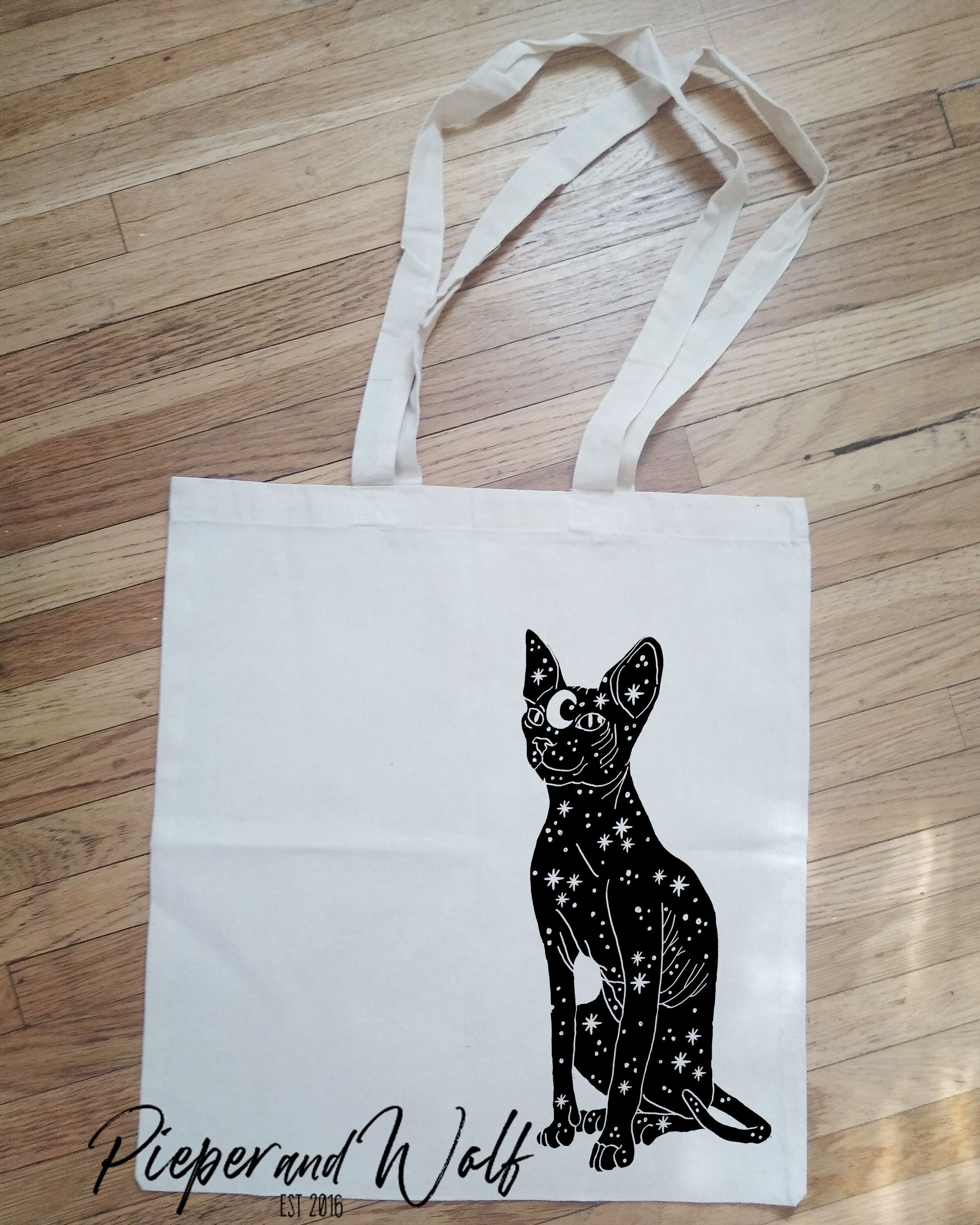 【NAVIVERSE】 Dot Cat Bag Cosmic Witch Celestial Sphynx Cat Canvas Shopping Tote Book