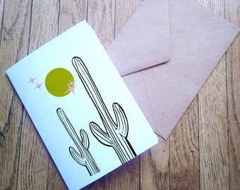 Cosmic Cactus Cacti Desert Blank Note Card Set Staionery Stationary Botanical Succulent Gift aguaro Moon Stars Joshua Tree