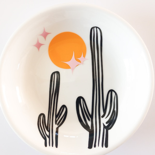 Celestial Cactus Trinket Dish Desert Retro Moon Stars Cacti Summer Home Decor Joshua Tree Saguaro Pink Harvest Gold