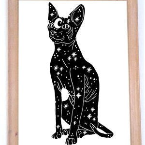 Cosmic Cat Art Print Sphynx Kitty Illustration Egyptian Space Galaxy Wall Decor
