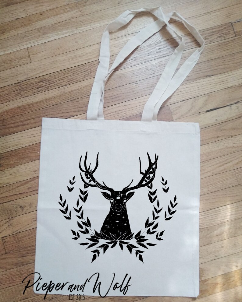 Cosmic Witch Celestial Mystical Stag Deer Canvas Shopping Tote Book Bag Gift Third Eye