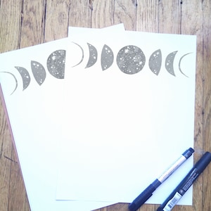 Witchy Moon Phases Stationery Paper Set Celestial Stationary Cosmic Galaxy Starry Space Cards Envelopes Gift Crescent Moon