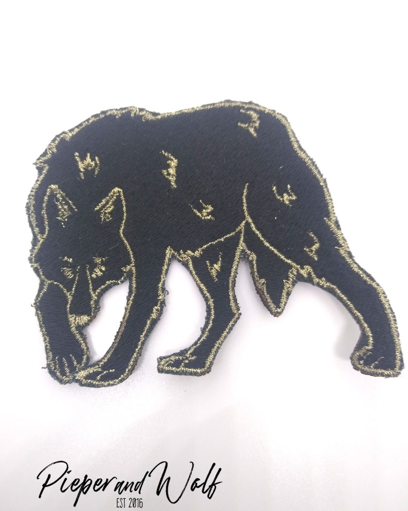 Wolf Embroidered Patch Black and Gold Wolf Iron on Patch Etsy