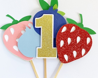 Decoración de fiesta de 1er cumpleaños de Berry, toppers de cupcakes de fresa, dulce de bayas, cumpliendo 1 año