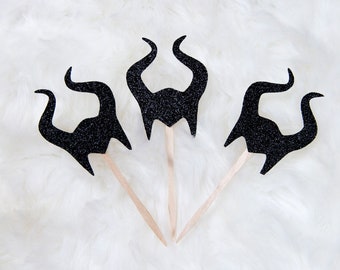 Juego de 18 adornos para cupcakes de Maléfica, villana de Disney, fiesta de Halloween, fiesta de Maléfica, MNSSHP, Disney Halloween, Boo to You