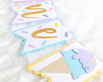 Letrero para trona de fiesta de helados, tema de helados, fiesta de helados, cumple un año