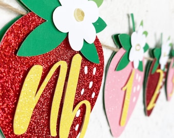 Berry 1st Birthday Party Decor, Strawberry Banner, Berry Sweet, Turning 1