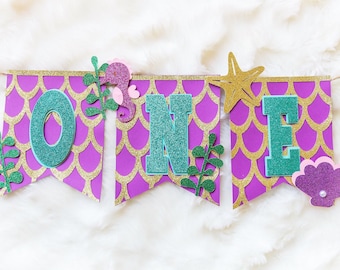 Under The Sea Banner, One Banner, Highchair Banner, Mermaid Banner, High Chair Mermaid Banner,  First Birthday, Mermaid Theme Party