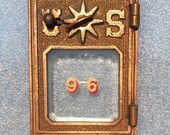 Early Bronze US Star Combination Post Office P.O. Door Mail Box Postal Antique-US w Beveled Glass