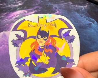 Pegatina de vinilo brillante de Batgirl, superhéroe femenino