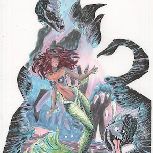 Disney, Prinzessinnen, Ariel, Moana, Elsa, Tiana, Mulan, Pocahontas, Merida, Anna und Jasmin Aquarellmalerei, Prinzessinnenwandkunst