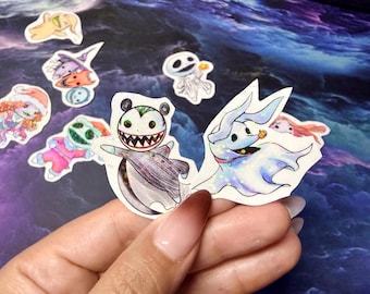 Zero Sticker, Sally & Jack Skellington, Ooogie, Tim Burton, vinyl sticker