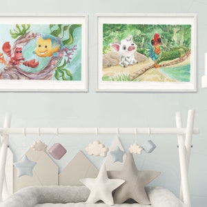 Disney characters sets, Nursery sets, Disney nursery sets, Nursery decor, children wall decor, Sebastian and Flounder, Pua and Hei hei