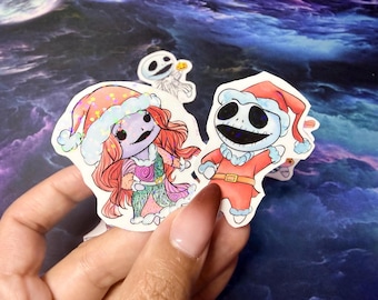 Santa Sally & Santa Jack Skellington, Tim Burton, funkelnde Vinyl Aufkleber