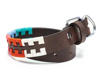 Leather Dog Collar - Zephyr (Red, White, Green, Blue)