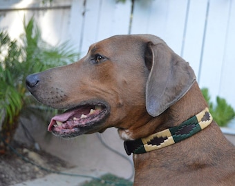 Gaucho Goods Leather Dog Collar - (Green / Beige)