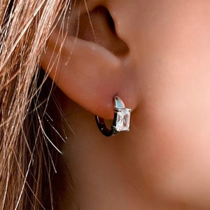 Diamond Baguette Huggie · 18k Gold · Sterling Silver