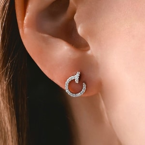 Curved Pavé Nail Earrings · 18k Gold · Sterling Silver