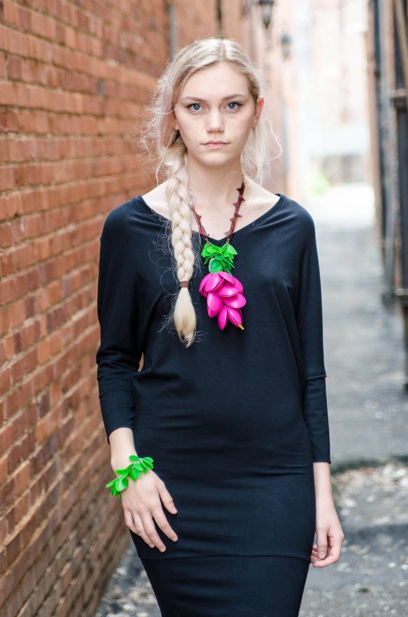 Dolman sleeve Soft rayon Jersey Dress Darla V-neck. Lbd
