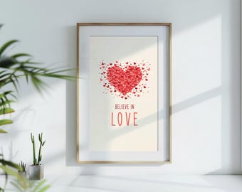 Red Heart Valentines Day Art: Minimalist Love Poster (Digital Download)