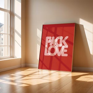 FCK Love Digital Download Poster / Stampa artistica grafica minimalista rossa e bianca / Arredamento moderno per la casa, arte murale