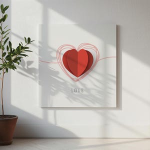 Valentines Day Love Poster Digital Download | Minimalist Red Heart Wall Art | Romantic Printable Decor