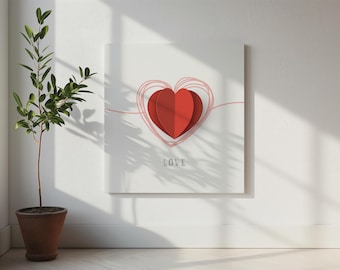 Valentines Day Love Poster Digital Download | Minimalist Red Heart Wall Art | Romantic Printable Decor