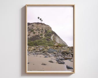 Coastal Cliff Wall Art Print – California Beach Digital Download, Palm Tree Landscape Photo, Minimalist Coastal Home Decor
